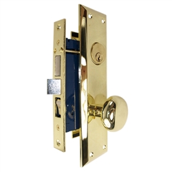 Tuff Stuff Security Metro Version (Marks 91A/3 Like) 6100AR Right Hand Polished Brass US3 Apartment Mortise Entry Lockset, swivel spindle with Screw on Knobs Surface Mounted Lock Set