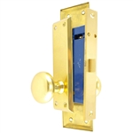 HUD (Marks 91DW/3 Like) Polished Brass Right Hand Mortise Lock Knob Vestibule Function Always Locked Storeroom Latch Only Lockset, Surface Mounted Screw-on Knobs Lock Set with MAXTECH Front face plate:1-1/16" x 7-5/8"