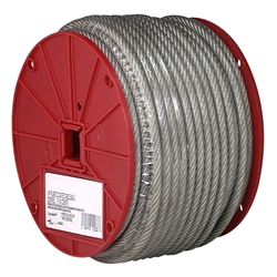 7000397, 3/32" - 3/16" x 250', 7 x 7, Clear Vinyl Coated, Galvanized Aircraft Cable