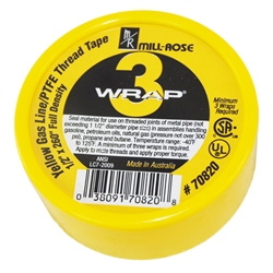 MILL-ROSE, 70820, 1/2" x 260" 3-WRAP Yellow Gas Line Teflon PTFE Thread Seal Tape