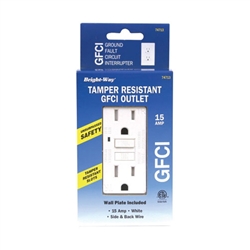 Bright Way, 74713, 15 Amp, 120 Volt, White, Tamper Resistant GFCI Duplex Receptacle Outlet