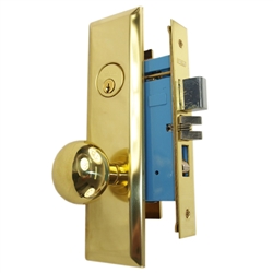 Marks New Yorker 7NY10A/3, Left Hand Polished Brass Mortise Entry Lock Set, Screwless Knobs Thru-Bolted Lockset
