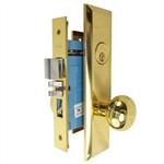 Marks New Yorker 7NY10A/3, Right Hand Polished Brass Mortise Entry Lock Set, Screwless Knobs Thru-Bolted Lockset