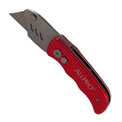 AllPro 8010797 Red Folding Utility Knife With Push Button To Open And Fold
