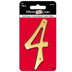 The Hillman Group 847046 4" Traditional Solid Brass House Number 4