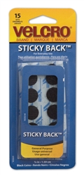 Velcro USA, 90069, 5/8", Black, 15 Sets/Pack, Velcro Sticky Back Hook and Loop Coins Fasteners on Strips