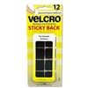 Velcro USA, 90072, 7/8", Black, 12 Sets/Pack, Velcro Sticky-Back Hook and Loop Square Fasteners on Strips