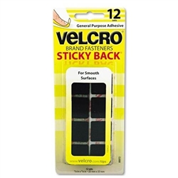 Velcro USA, 90072, 7/8", Black, 12 Sets/Pack, Velcro Sticky-Back Hook and Loop Square Fasteners on Strips