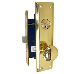 Marks Metro 91A/3-X Right Hand Brass Mortise Entry, Surface Mounted Lockset with 1-1/4" x 8" Wide Face Plate Lock Set