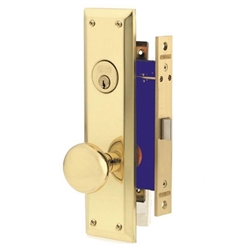 Marks Metro 91DW/3, Left Hand Polished Brass Mortise Lock Knob Vestibule Function Always Locked Storeroom Latch Only Lockset, Surface Mounted Screw-on Knobs Lock Set