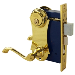 Marks 9215AC/3-W-LHR Polished Brass US3 Left Hand Reverse Ornamental Unilock Lever Plate Mortise Entry Double Cylinder Lock Set For Iron Gate Door (Normally For Out-Swinging Doors)