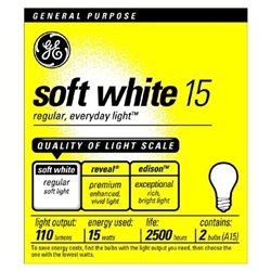 Ge Lighting, 97491, 15 Watt Soft White Standard Incandescent Light Bulb 2 Pack