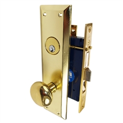 Gotham (Marks 91A/3 Like) 9900L Left Hand Heavy Duty Polished Brass Mortise Entry Lockset, Surface Mounted Screw-on Knobs Lock Set