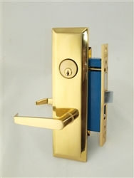 Marks New Yorker 9NY92A/3, Left Hand Polished Brass Mortise Entry Lock Set, Screwless Lever Thru-Bolted Lockset