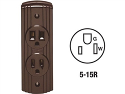 Leviton, C20-05238-000, Brown, Double Ground Surface Outlet Receptacle Duplex, NEMA 5-15R, 15 Amp 125 Volt