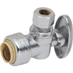 PipeBite, CC10175, 1/2" x 3/8" Compression, Lead Free Angle Speedy Stop Valve, (Sharkbite Like) Push Fit Fittings For Use With Copper Tubing CTS, CPVC & Pex With Integral Tube Liner Included