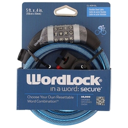 Wordlock CL-409-BL Blue 10mm x 5' FT 4 Dial Combination Cable Lock Resettable
