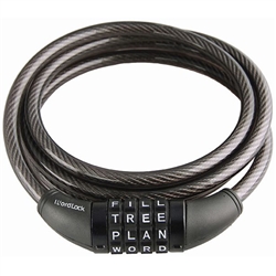 Wordlock CL-422-BK Black 10mm x 6' FT 4 Dial Combination Cable Lock Resettable