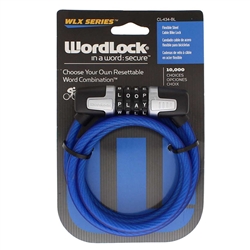 Wordlock CL-434-BL Blue WLX Series 8mm x 5' FT Resettable 4 Dial Combination Cable Lock