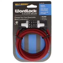 Wordlock CL-435-RD Red WLX Series 8mm x 5' FT Resettable 4 Dial Combination Cable Lock