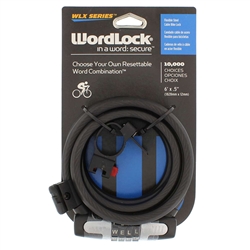Wordlock CL-464-BK Black WLX Series 12mm x 6' FT Resettable 4 Dial Combination Cable Lock