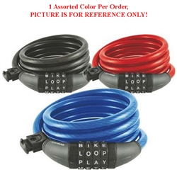 Wordlock CL-506-AS 12mm x 6' FT 4 Dial Combination Cable Lock Resettable 1 Assorted Color Per Order (Black, Blue & Red)