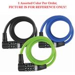 Wordlock CL-558-AS 8mm x 4' FT L Head Resettable 4 Dial Combination Bike Cable Lock 1 Assorted Color Per Order (Black, Blue & Green)
