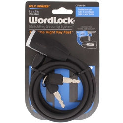 Wordlock CL-581-BK Black WLX Series 8mm x 5' FT Match Key Cable Bike Lock