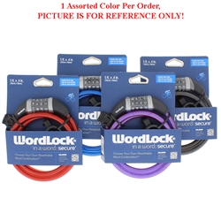 Wordlock CL-596-A1 10mm x 5' FT 4 Dial Combination Cable Lock Resettable 1 Assorted Color Per Order