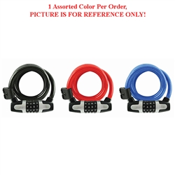 Wordlock CL-607-A1 WLX Series 12mm x 6' FT Resettable 4 Dial Combination Cable Lock 1 Assorted Color Per Order (Black, Blue & Red)