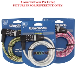 Wordlock CL-651-AS 8mm x 4' FT L Head Resettable 4 Dial Combination Bike Cable Lock 1 Assorted Color Per Order (Prism Silver, Camo Green & Pink Camo)