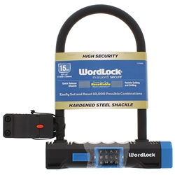 WordLock CL-656-AS 8" Combination Resettable 4 Dial U Lock Bike Lock 1 Assorted Color Per Order (Red, Blue & Gray)