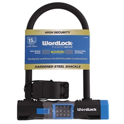 WordLock CL-656-BL Matte Blue 8" Combination Resettable 4 Dial U Lock Bike Lock