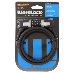 Wordlock CL-605-A1 WLX Series 8mm x 5' FT Resettable 4 Dial Combination Cable Lock 1 Assorted Color Per Order (Black, Blue, Purple & Red)