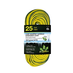 Go Green Power GG-17725 16/3 25' SJEOW Cold Weather Extension Cord, Yellow - UL Approved