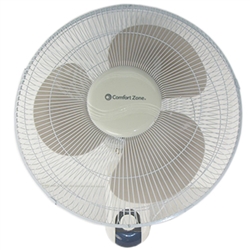 Comfort Zone, CZ16W, 16" Oscillating Wallmount Wall Mount Fan, 3 Speed, with Convenient 13" Dangling Pull Cord