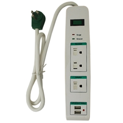 Go Green Power GG-13103USB 3 Outlet Surge Protector with 2 USB Ports and 3' Foot Extension Cord Features Child Outlet Safety Covers