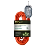 Go Green Power GG-36725 Orange 25' 16/3 Gauge Trouble Work Drop Light Portable Hand Lamps Side Socket Outlet With Metal Steel Cage Bulb Guard