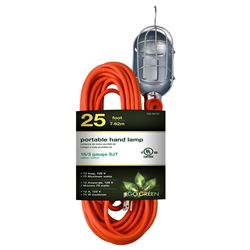 Go Green Power GG-36725 Orange 25' 16/3 Gauge Trouble Work Drop Light Portable Hand Lamps Side Socket Outlet With Metal Steel Cage Bulb Guard