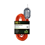 Go Green Power GG-36750 Orange 50' 16/3 Gauge Trouble Work Drop Light Portable Hand Lamps Side Socket Outlet With Metal Steel Cage Bulb Guard