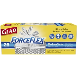 Glad 70403 Force Flex Quick-Tie Medium Garbage Trash Bags - Unscented - 8 Gallon 26 Count