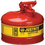 Justrite 7125100 Red 2.5 Gallon Justrite Type 1 Metal Gas Can