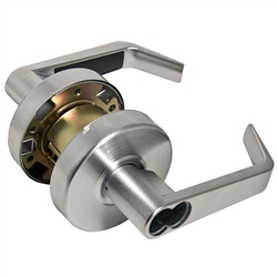 EM-D-KAY L40026IC Satin Chrome US26D Entry Entrance Interchangeable (IC) Core Grade 2 Commercial Cylindrical ADA Angled Lever Lockset (CORE SOLD SEPARATELY)