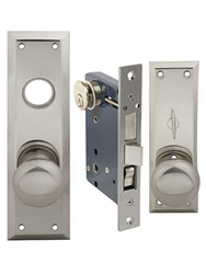 Maxtech or Em-D-Kay or Gotham (Marks 91A/26D-X Like), Satin Chrome 26D, Wide Face Plate, Left Hand, Heavy Duty Mortise Entry Lockset, Surface Mounted Screw-on Knobs Lock Set