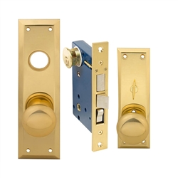 Maxtech (Like Marks 91A/3-X) 1033AXL, Polished Brass, Wide Face Plate, Left Hand, Heavy Duty Mortise Entry Lockset, Surface Mounted Screw-on Knobs Lock Set