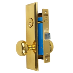 Maxtech (Marks 114DW/3 Like) Polished Brass Left Hand Heavy Duty Mortise Lock Knob Vestibule Function Always Locked Storeroom Latch Only Lockset, Screwless Knobs Thru Bolted Lock Set