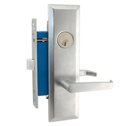 Maxtech (Marks Metro 116DW/26D Like) Right Hand, Satin Chrome 26D, Heavy Duty Mortise Lock Lever Vestibule Function Always Locked Storeroom Latch Only 2-1/2" Lock Set, Screwless Lever Thru Bolted Lockset