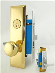 Maxtech (Marks Metro 116A/26D & 114A/3 -X Like) Satin Chrome & Brass, Wide Face Plate, Left Hand, Heavy Duty Mortise Entry Lockset, Screwless Lever & Knob Thru Bolted Lock Set