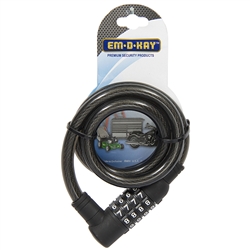 Em-D-Kay 2471 Vinyl Sleeved 7/16" x 40" Steel Cable Bike Lock With 4 Dial Combination Padlock