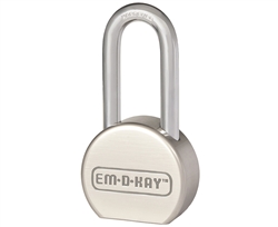 EM-D-KAY (Like American Lock 701) 910KD Satin Nickel Finish Solid Steel 2-1/2" Wide Hardened Steel Body Long Boron Shackle Padlock With 2" Verticle Shackle Clearance